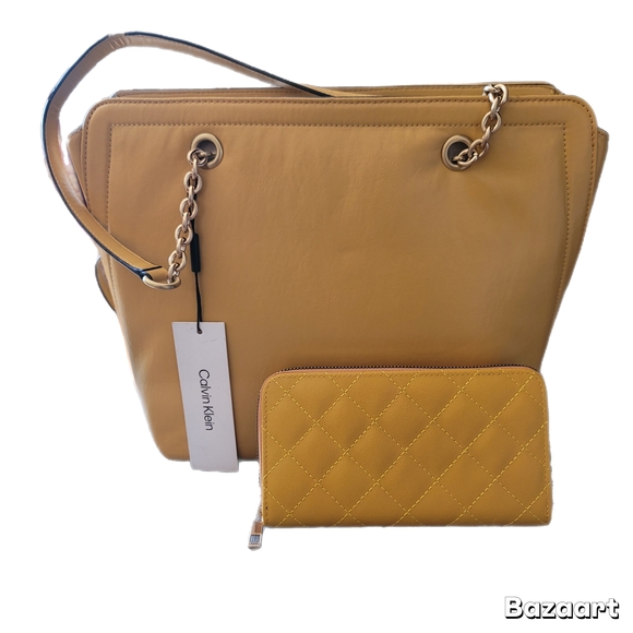 Calvin Klein Handbags - Calvin Klein Handbag Yellow Hailey Micro Pebbletop Zip Chain Tote